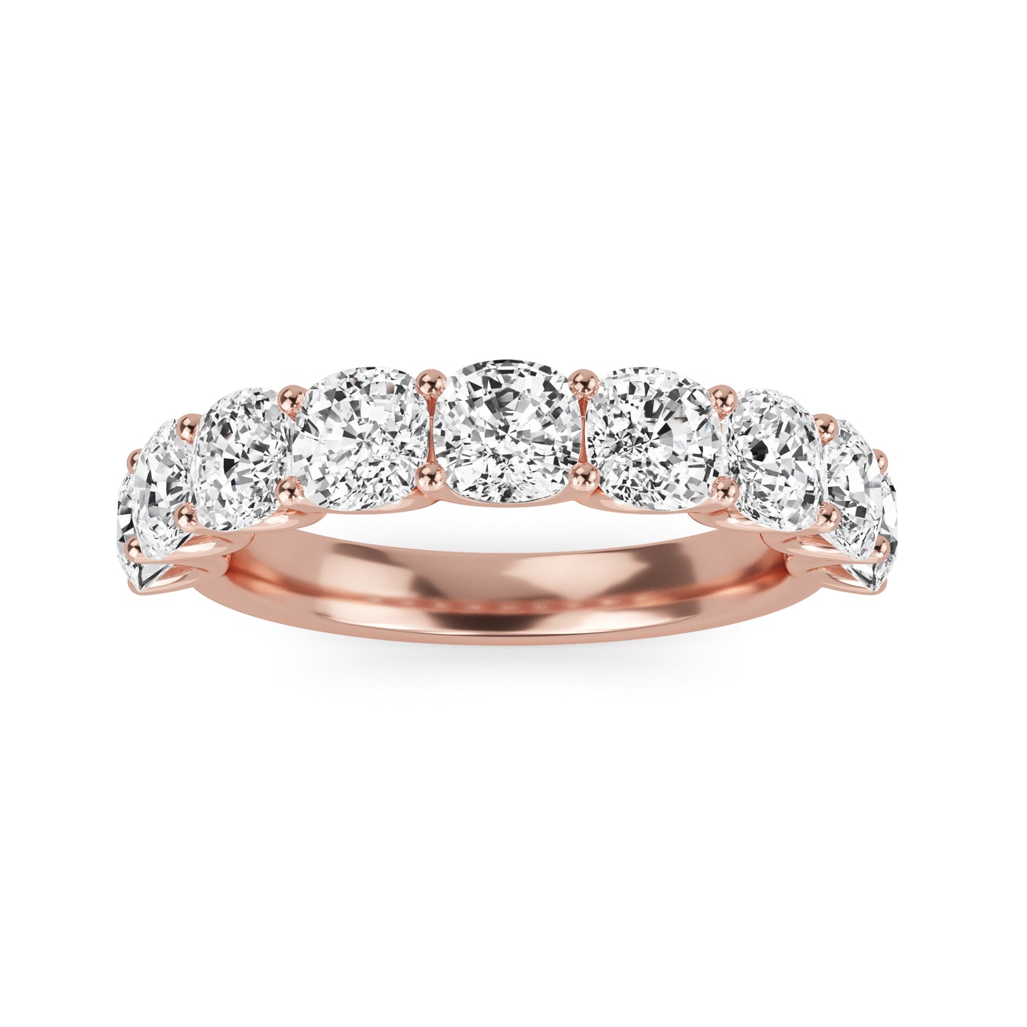 Noor Cushion cut lab grown diamond U Prong Eternity band Rose Gold ring for women - elegant and sustainable jewelry by Wenoor