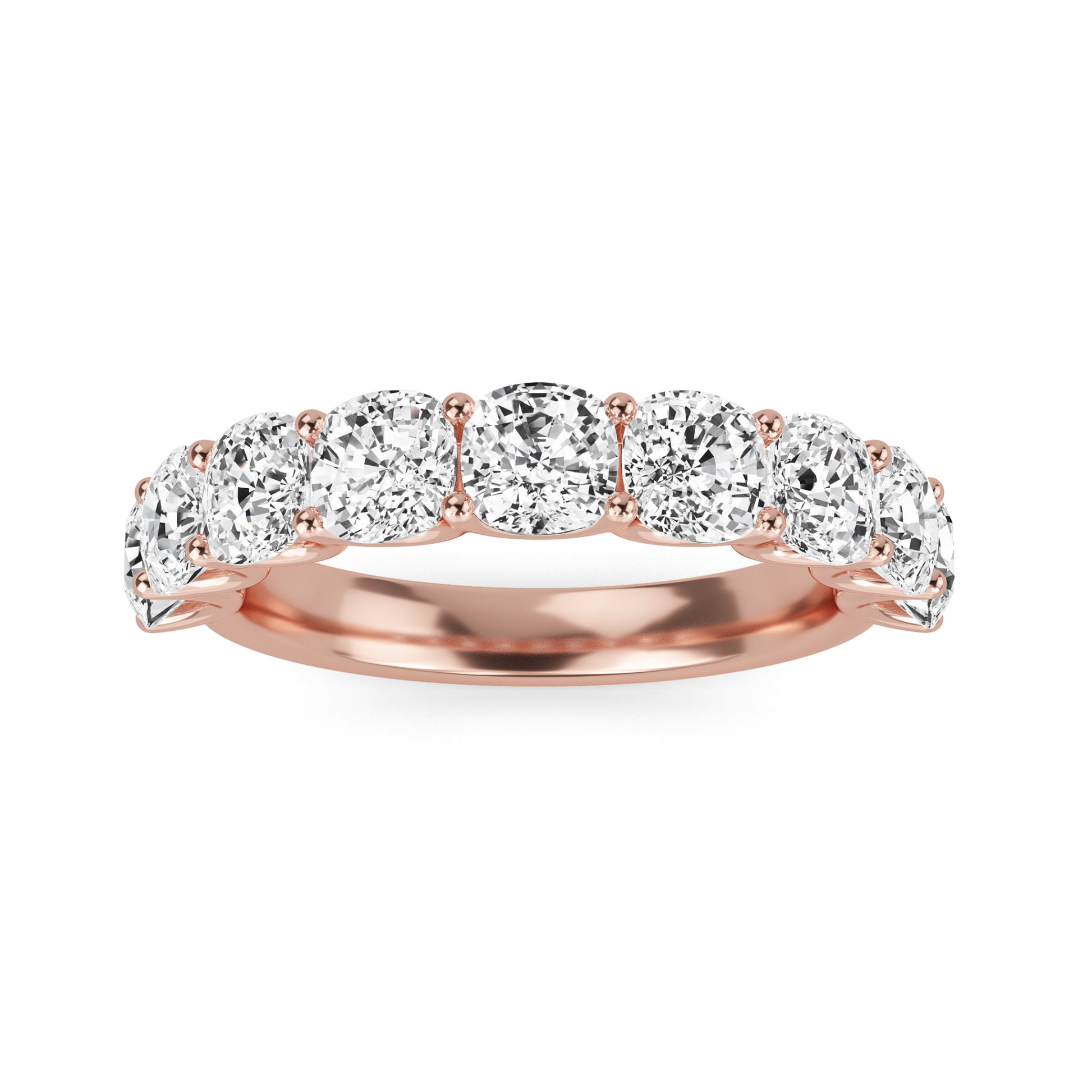 Noor Cushion cut lab grown diamond U Prong Eternity band Rose Gold ring for women - elegant and sustainable jewelry by Wenoor