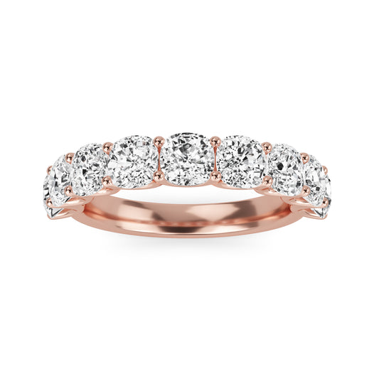 Noor Cushion cut lab grown diamond U Prong Eternity band Rose Gold ring for women - elegant and sustainable jewelry by Wenoor