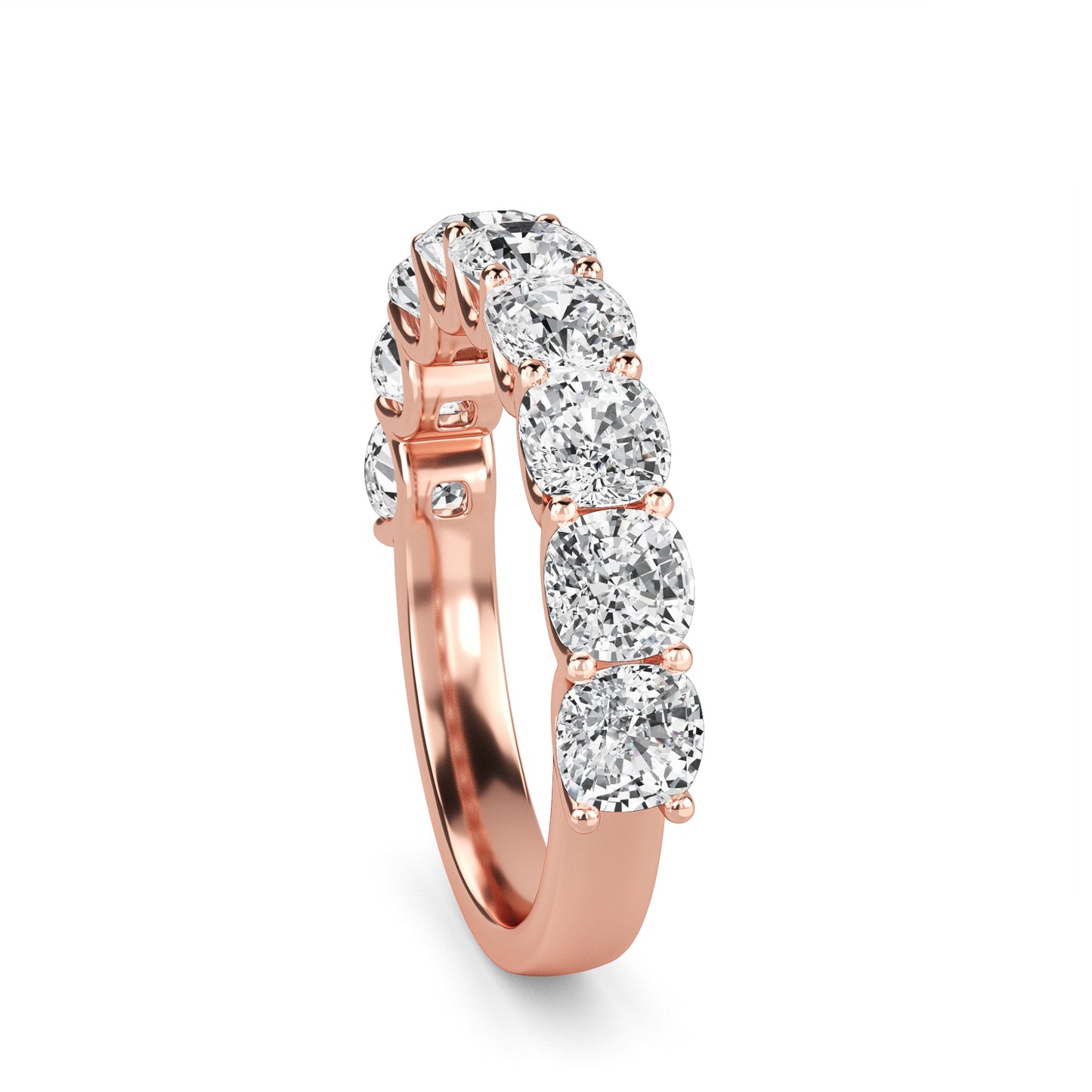Noor Cushion cut lab grown diamond U Prong Eternity band Rose Gold ring for women - elegant and sustainable jewelry by Wenoor