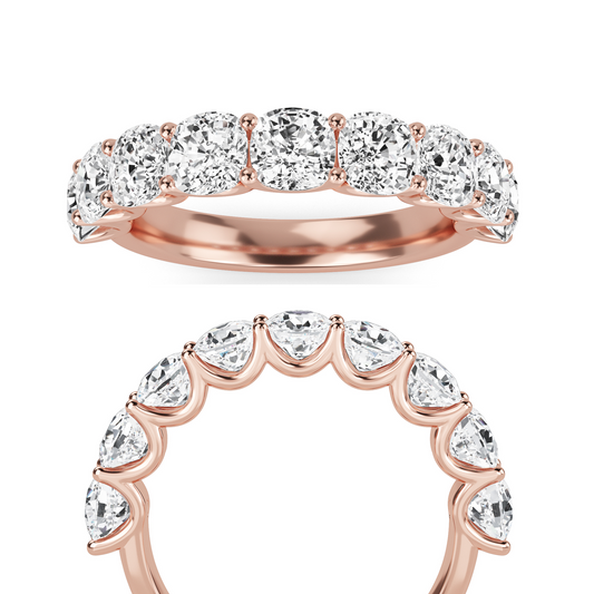 Noor Cushion cut lab grown diamond U Prong Eternity band Rose Gold ring for women - elegant and sustainable jewelry by Wenoor