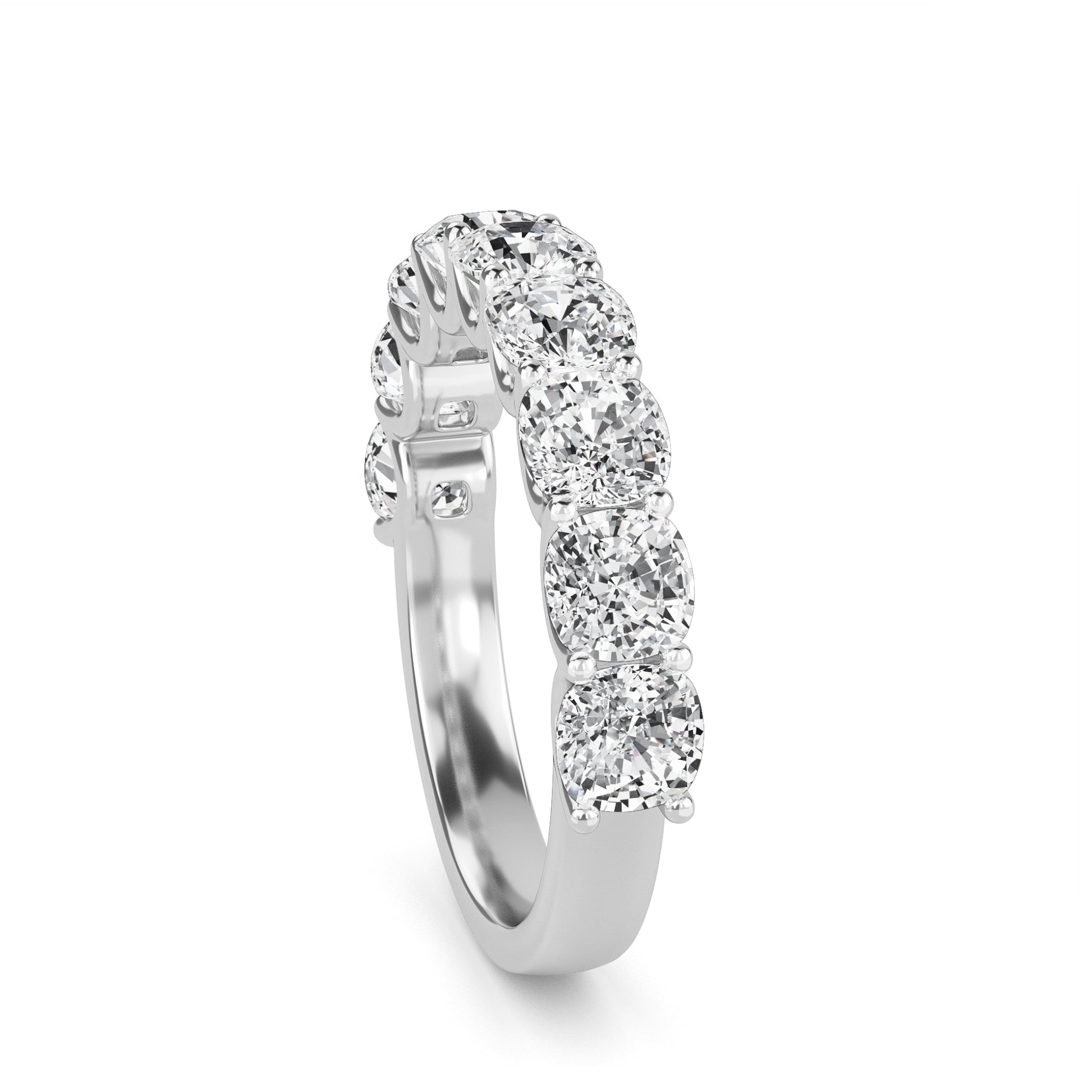 Noor Cushion cut lab grown diamond U Prong Eternity band White Gold ring for women - elegant and sustainable jewelry by Wenoor