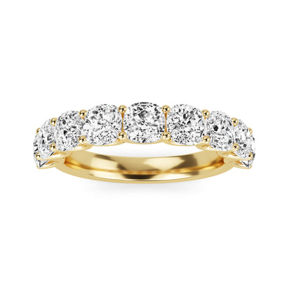 Noor Cushion cut lab grown diamond U Prong Eternity band Yellow Gold ring for women - elegant and sustainable jewelry by Wenoor