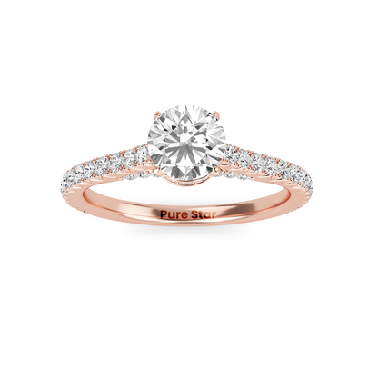 Round Brilliant Cut Diamond Ring with Full Pavé Band and Hidden Halo Detail, Crafted in WeNooR's LightMax