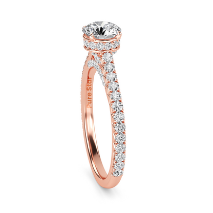 Round Brilliant Cut Diamond Ring with Full Pavé Band and Hidden Halo Detail, Crafted in WeNooR's LightMax