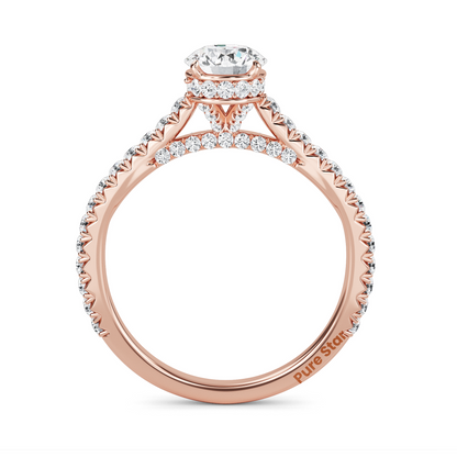 Round Brilliant Cut Diamond Ring with Full Pavé Band and Hidden Halo Detail, Crafted in WeNooR's LightMax