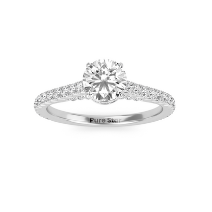 Round Brilliant Cut Diamond Ring with Full Pavé Band and Hidden Halo Detail, Crafted in WeNooR's LightMax