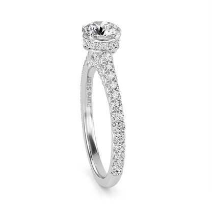 Round Brilliant Cut Diamond Ring with Full Pavé Band and Hidden Halo Detail, Crafted in WeNooR's LightMax