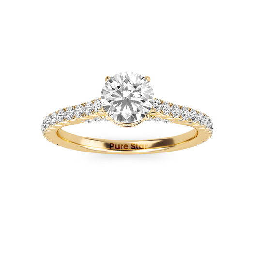 Round Brilliant Cut Diamond Ring with Full Pavé Band and Hidden Halo Detail, Crafted in Wenoor's LightMax