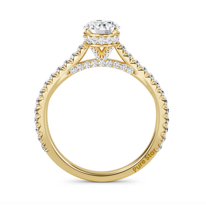 Round Brilliant Cut Diamond Ring with Full Pavé Band and Hidden Halo Detail, Crafted in WeNooR's LightMax