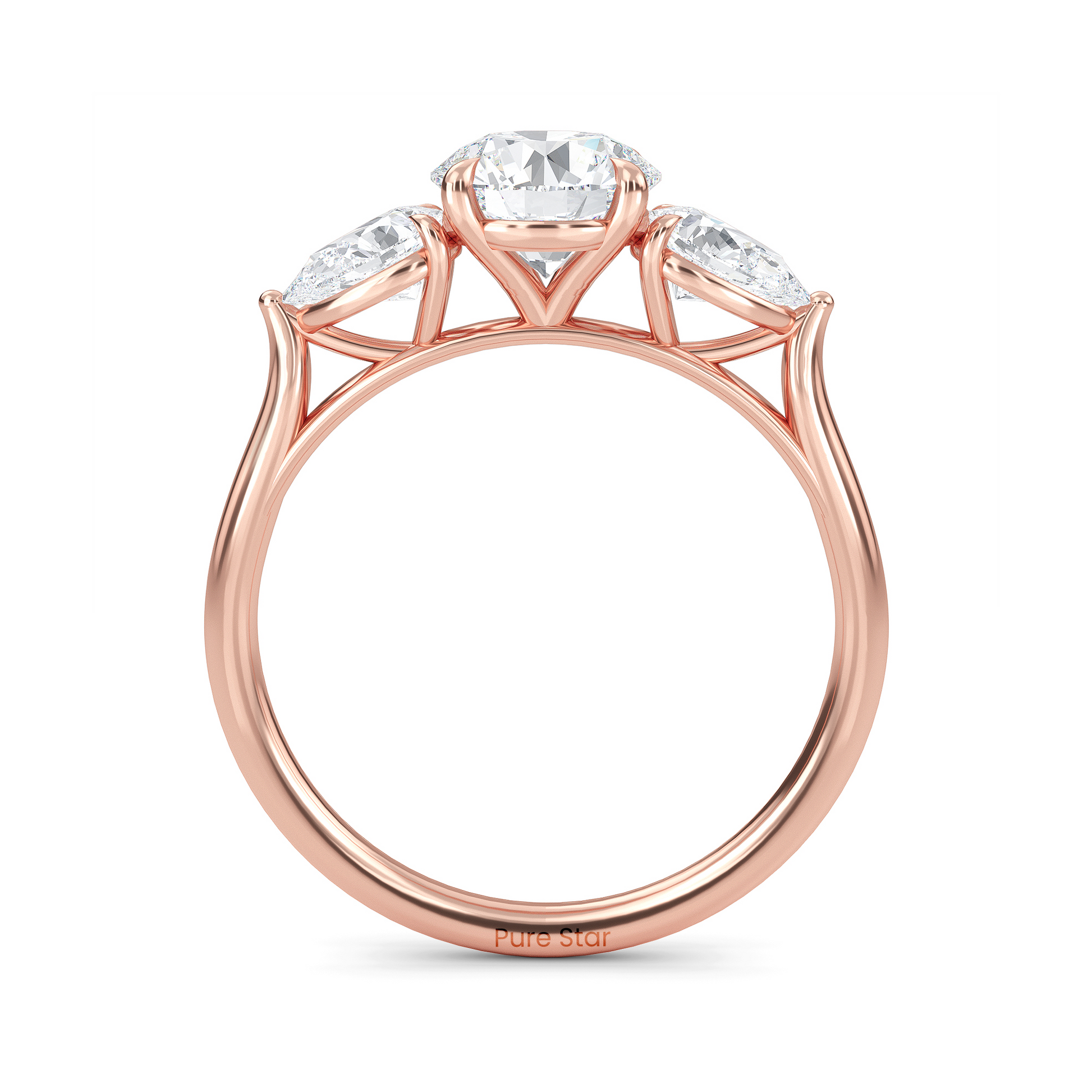 Luxury three stone engagement ring in 14K gold with 1ct round lab diamond center and accent stones  conflict free fine jewelry