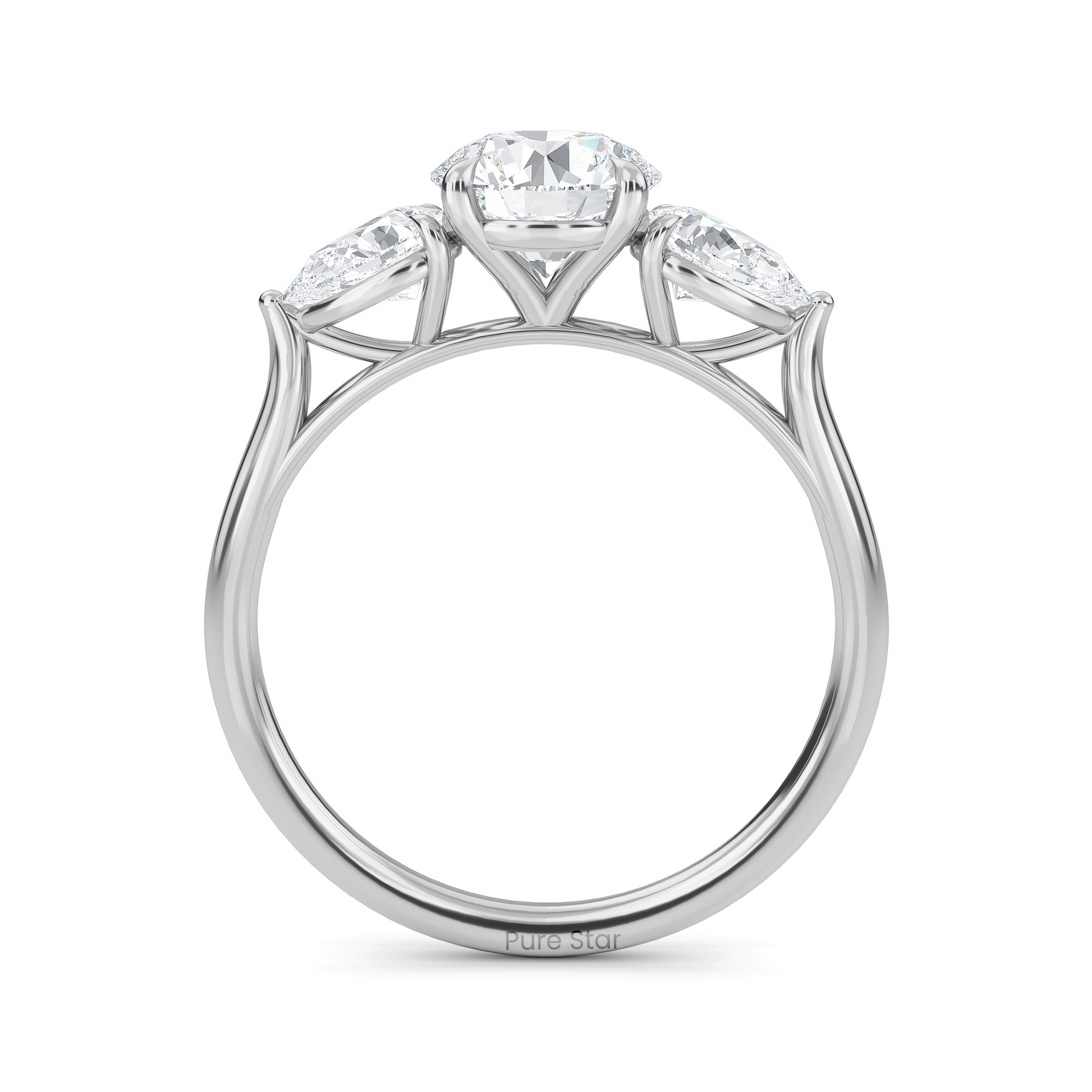 Luxury three stone engagement ring in 14K gold with 1ct round lab diamond center and accent stones  conflict free fine jewelry