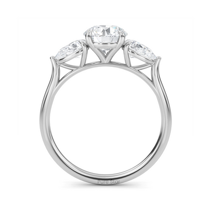 Luxury three stone engagement ring in 14K gold with 1ct round lab diamond center and accent stones  conflict free fine jewelry