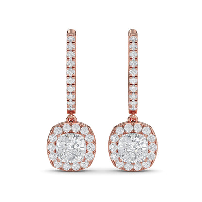 Cushion cut lab diamond halo drop earrings in 14K gold – perfect gift for women
