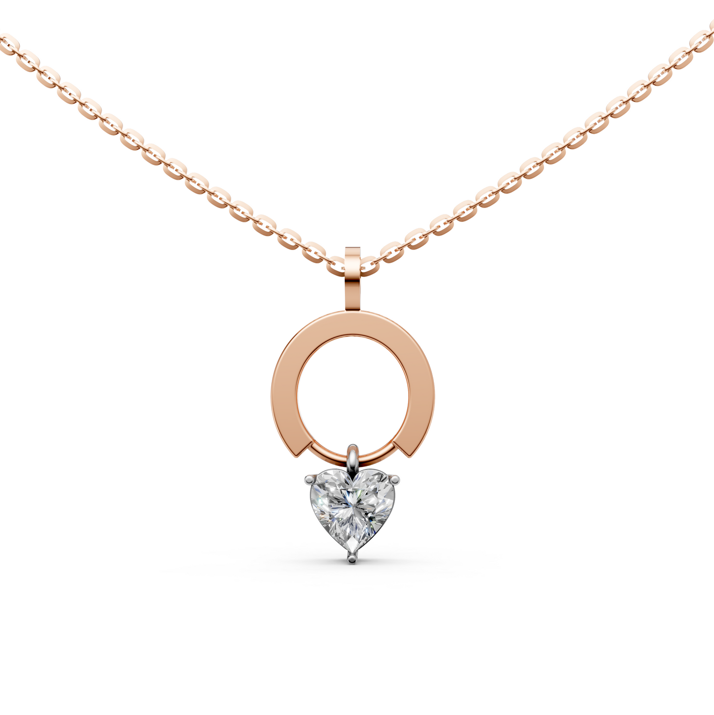 Rylee dainty open circle gold pendant with heart-shaped solitaire lab grown diamond in 14K/18K Rose gold