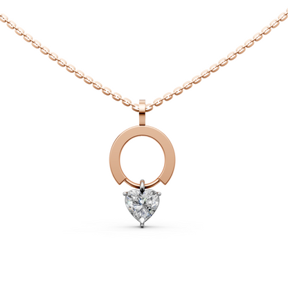 Rylee dainty open circle gold pendant with heart-shaped solitaire lab grown diamond in 14K/18K Rose gold