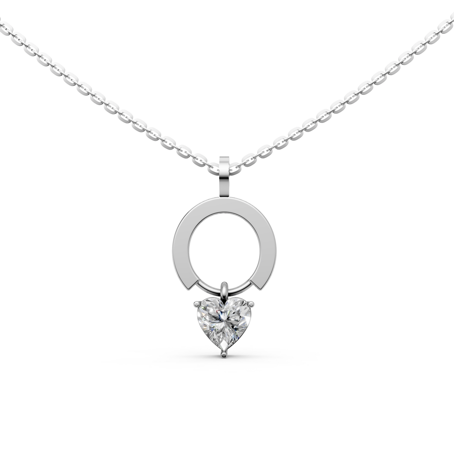 Rylee dainty open circle gold pendant with heart-shaped solitaire lab grown diamond in 14K/18K White gold