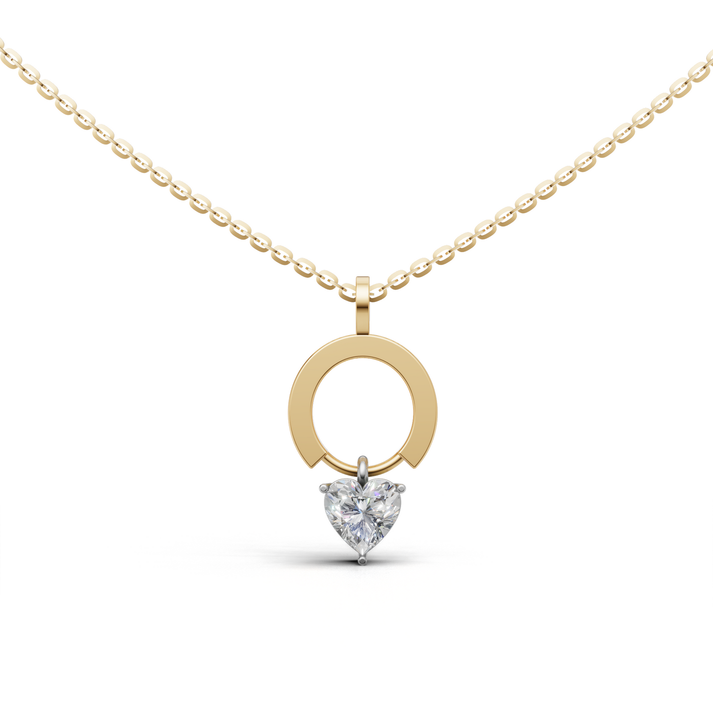 Rylee dainty open circle gold pendant with heart-shaped solitaire lab grown diamond in 14K/18K Yellow gold