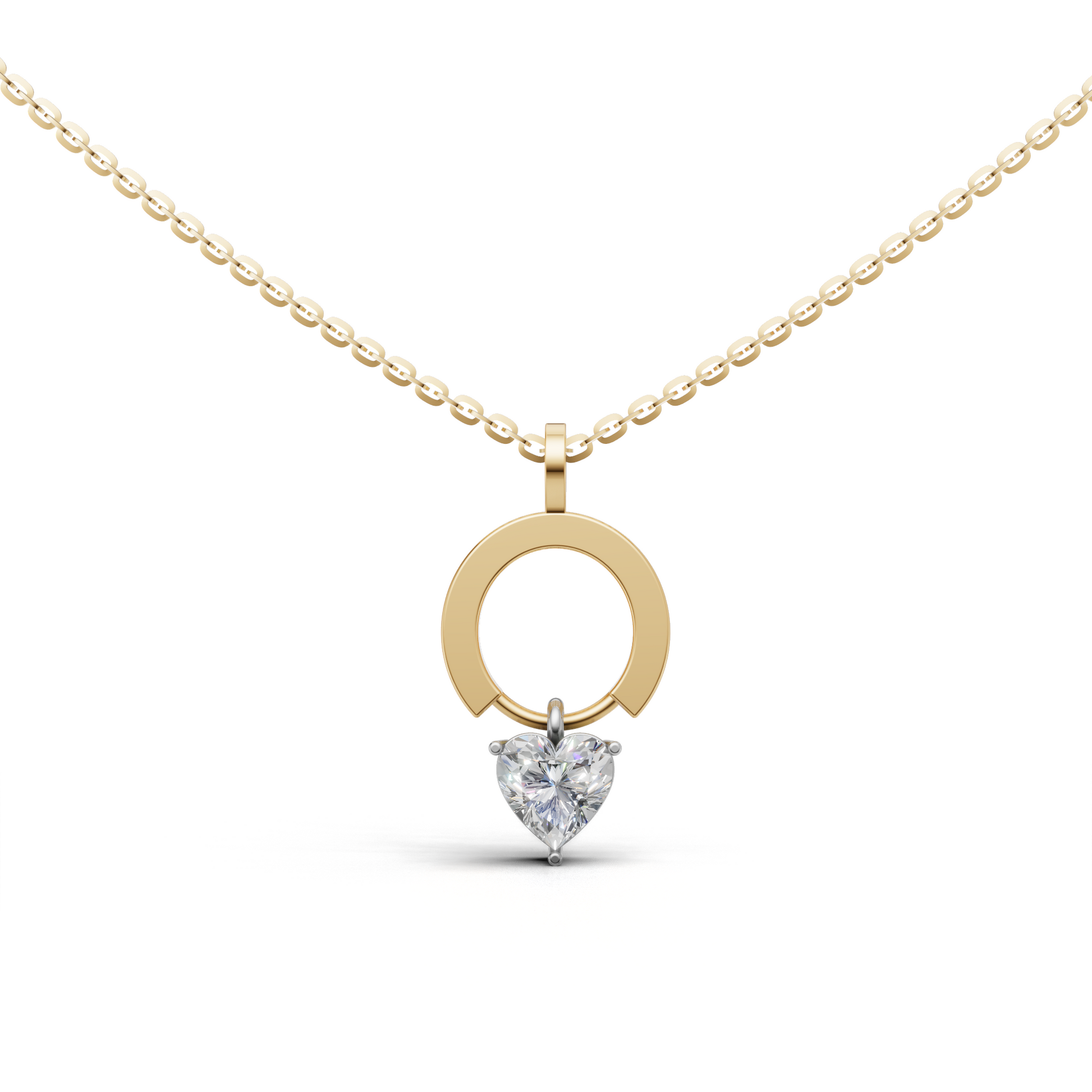 Rylee dainty open circle gold pendant with heart-shaped solitaire lab grown diamond in 14K/18K Yellow gold