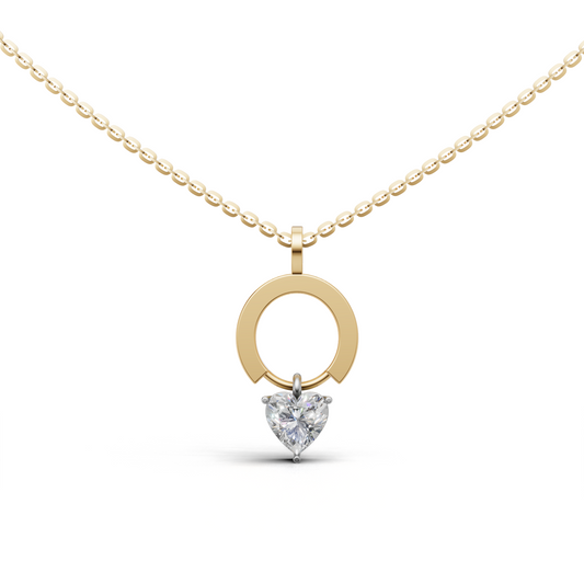 Rylee dainty open circle gold pendant with heart-shaped solitaire lab grown diamond in 14K/18K Yellow gold