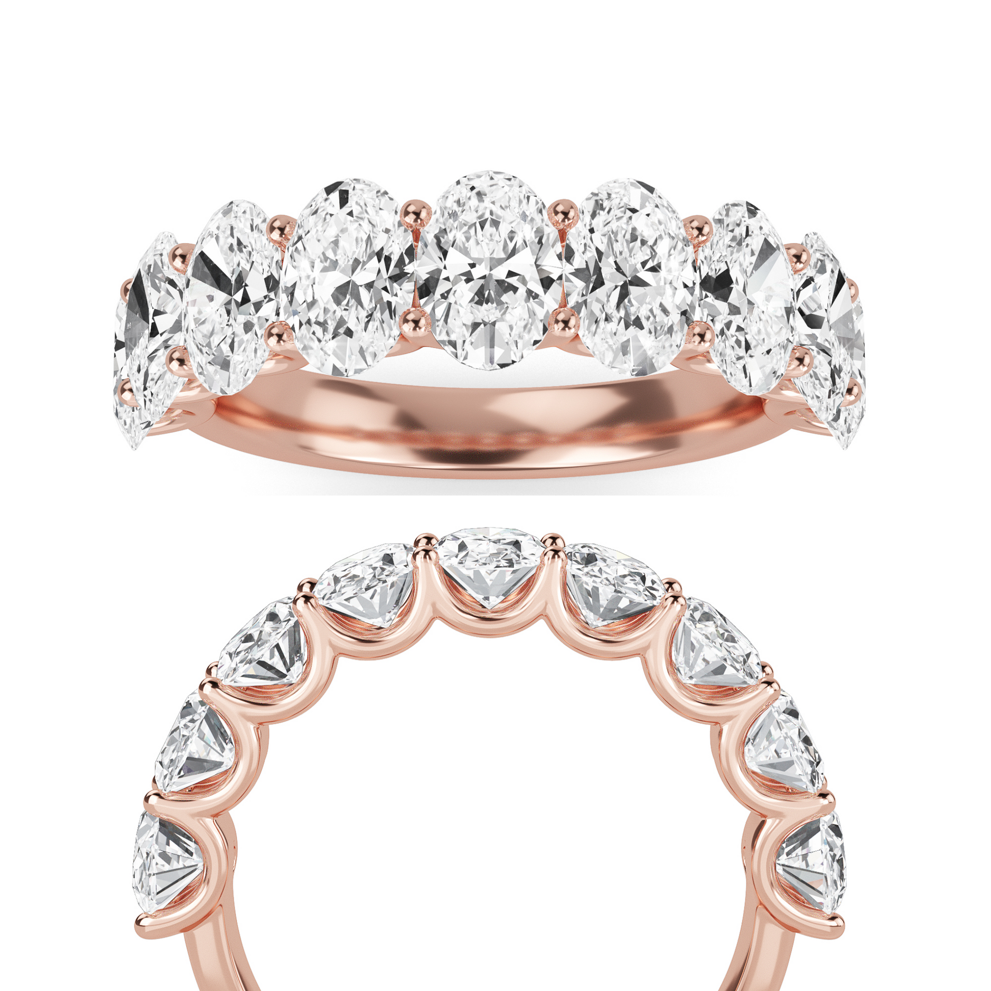 Shira Oval cut lab grown diamond U Prong Eternity band Rose Gold Ring for women - elegant and sustainable jewelry by Wenoor