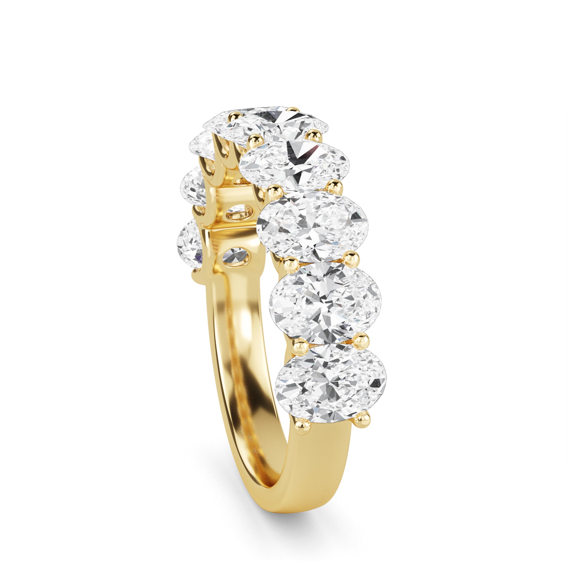 Shira Oval cut lab grown diamond U Prong Eternity band Yellow Gold Ring for women - elegant and sustainable jewelry by Wenoor