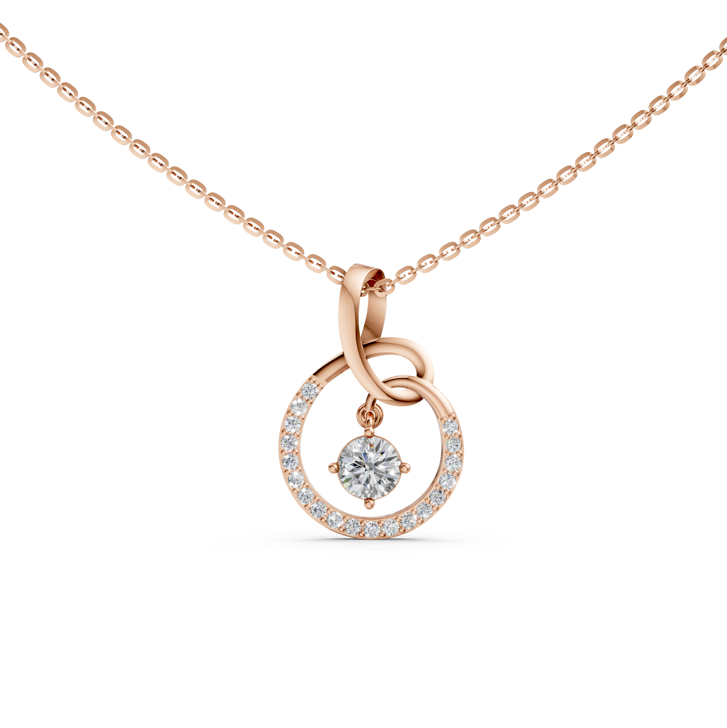 Simone Circle pavé-set diamond pendant necklace with round brilliant solitaire lab-grown diamond in 14K/18K Rose gold