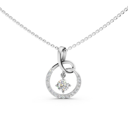 Simone Circle pavé-set diamond pendant necklace with round brilliant solitaire lab-grown diamond in 14K/18K White gold