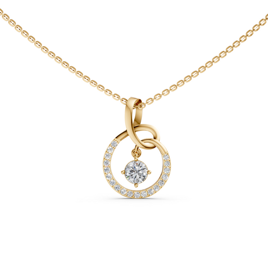 Simone Circle pavé-set diamond pendant necklace with round brilliant solitaire lab-grown diamond in 14K/18K Yellow gold