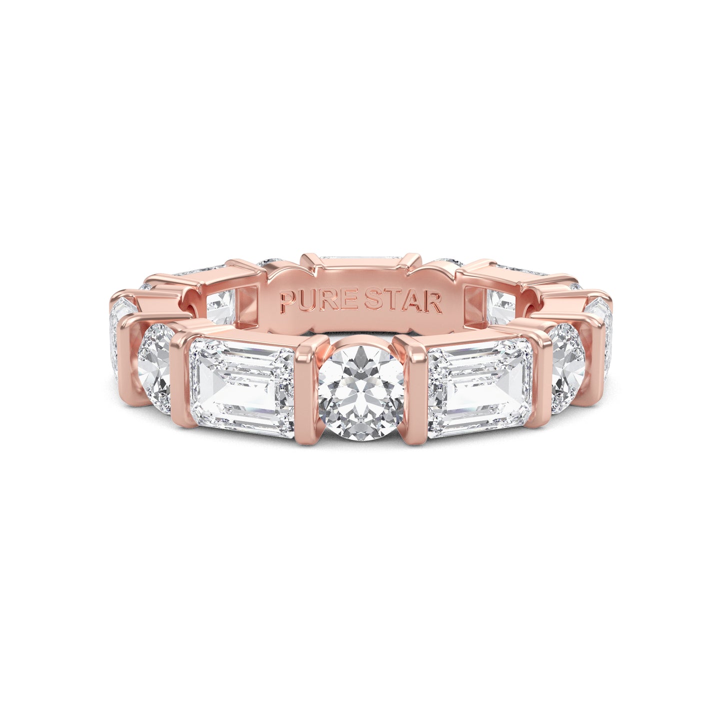 Stevie Lab-grown emerald and round cut diamond Rose Gold Bar Set Eternity band ring for women — sustainable fine jewelry by Wenoor