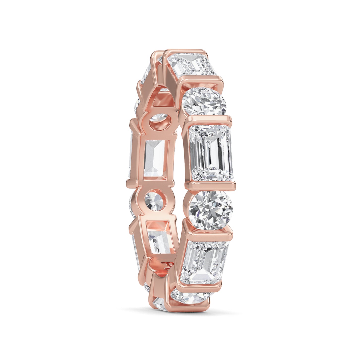 Stevie Lab-grown emerald and round cut diamond Rose Gold Bar Set Eternity band ring for women — sustainable fine jewelry by Wenoor