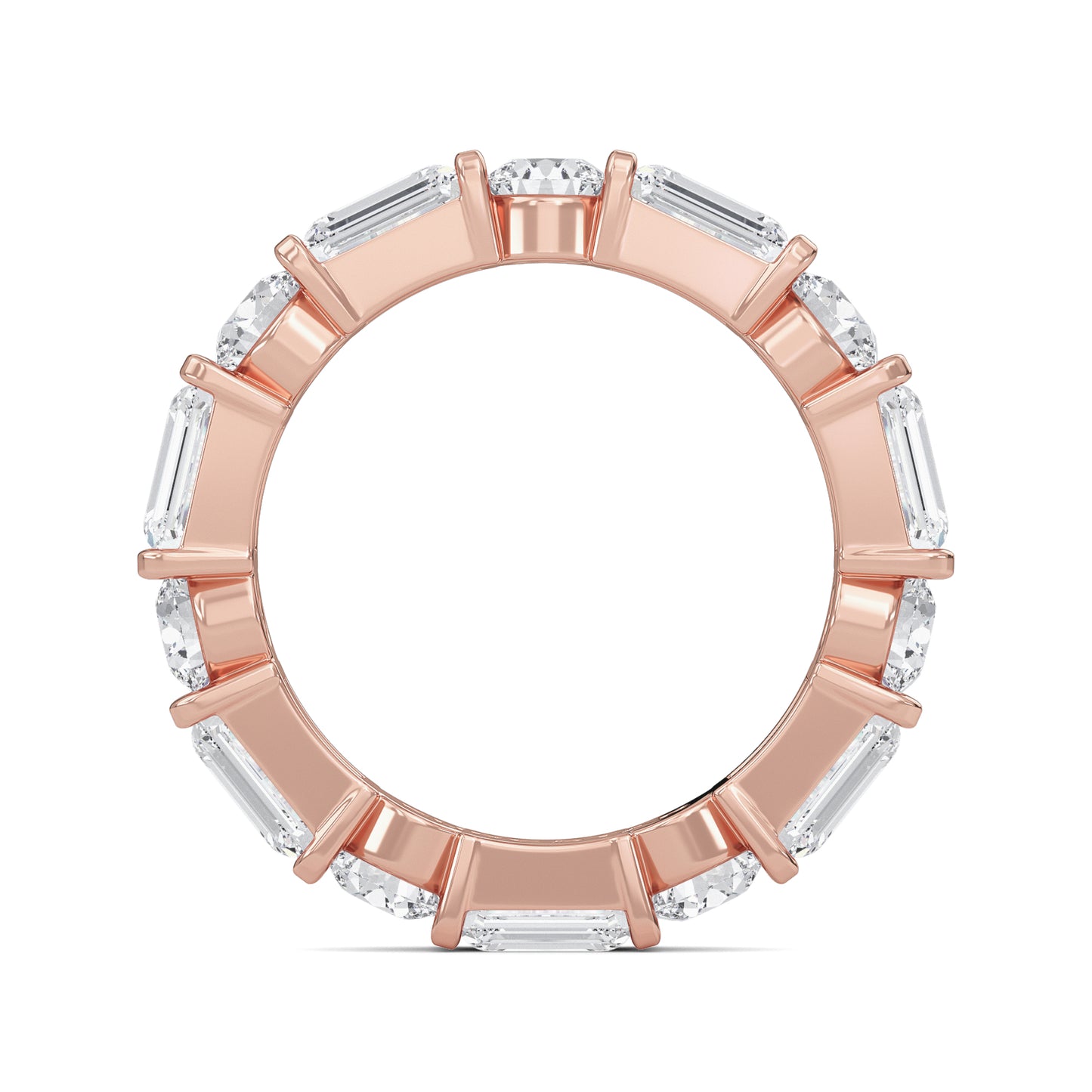 Stevie Lab-grown emerald and round cut diamond Rose Gold Bar Set Eternity band ring for women — sustainable fine jewelry by Wenoor