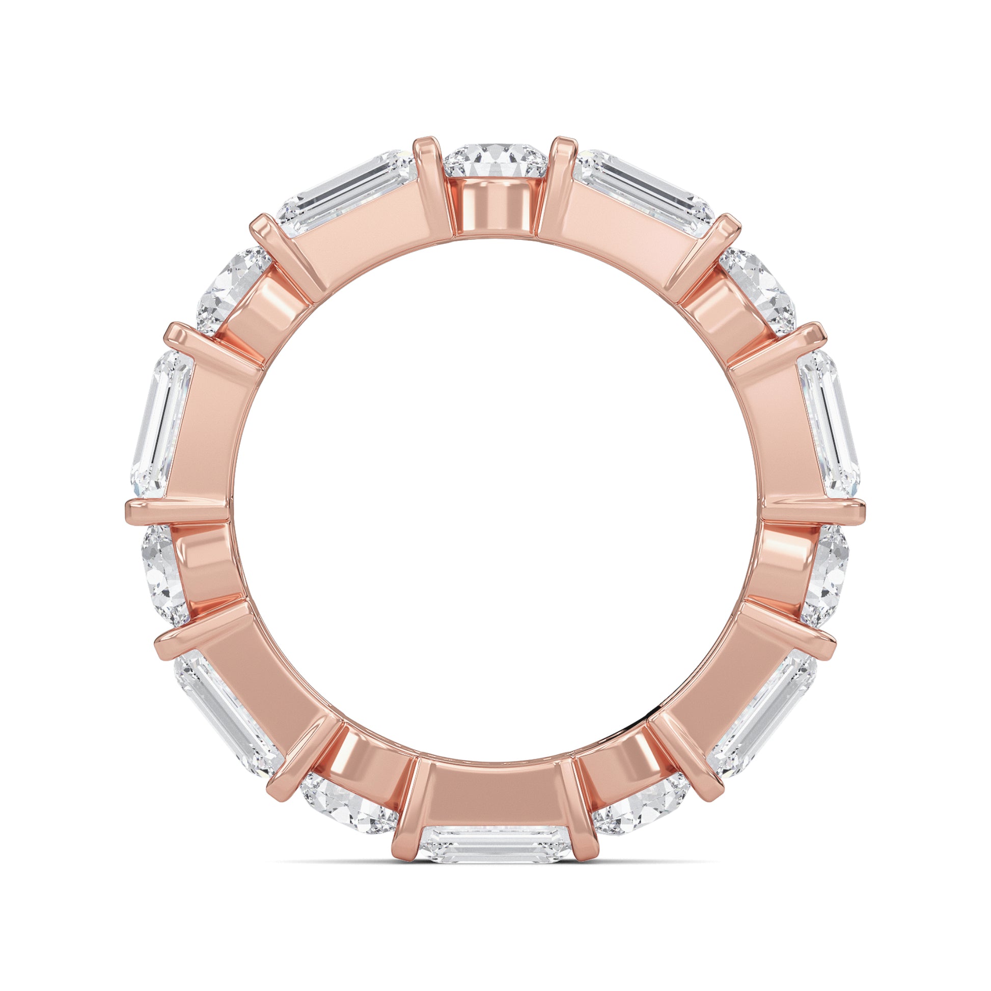 Stevie Lab-grown emerald and round cut diamond Rose Gold Bar Set Eternity band ring for women — sustainable fine jewelry by Wenoor
