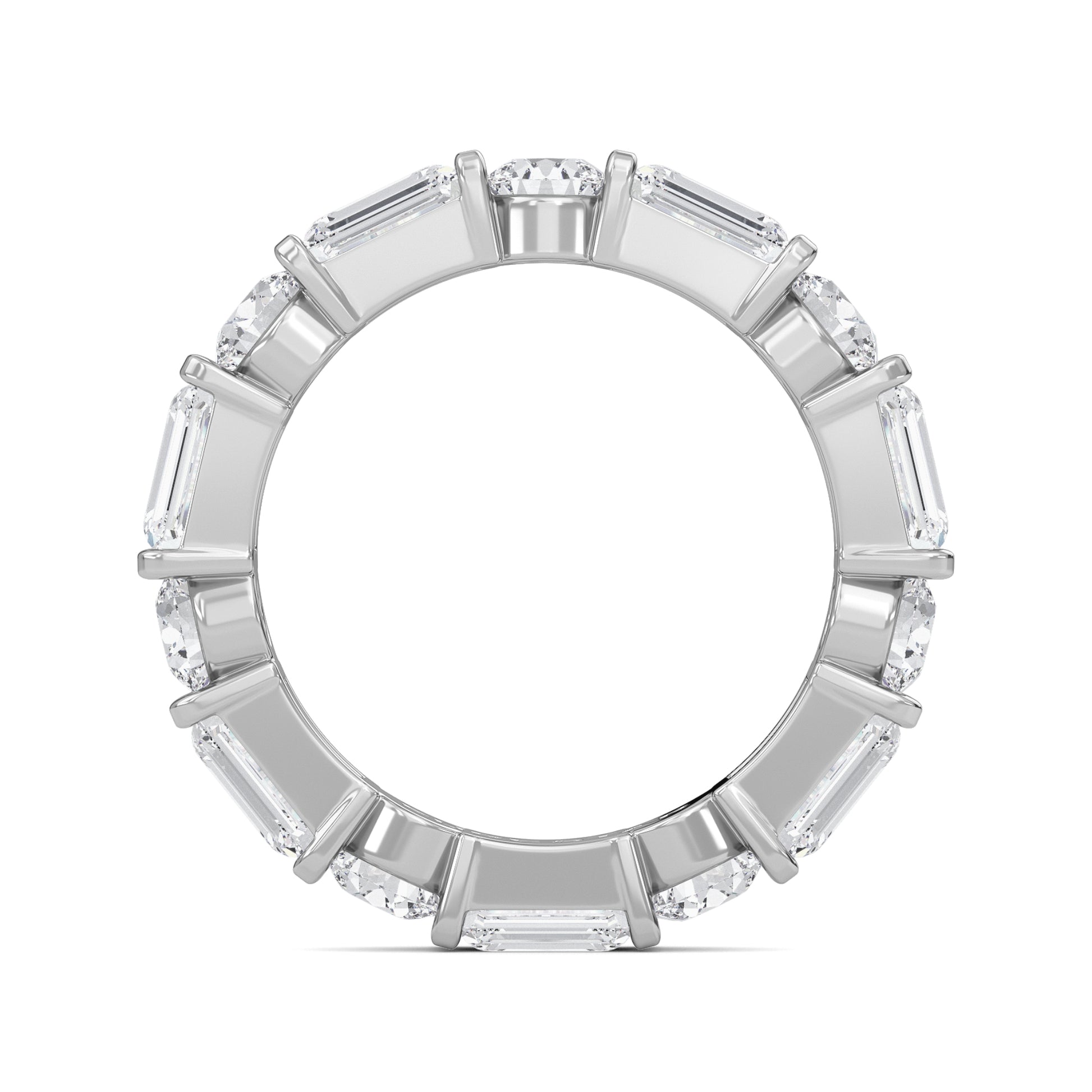 Stevie Lab-grown emerald and round cut diamond White Gold Bar Set Eternity band ring for women — sustainable fine jewelry by Wenoor