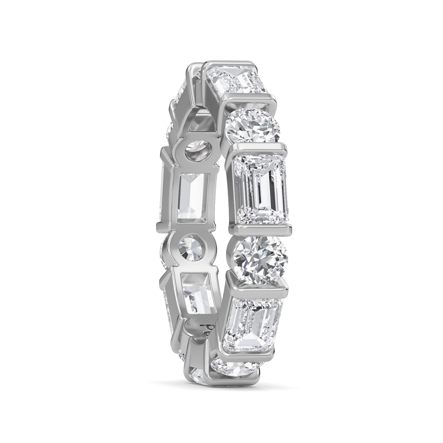 Stevie Lab-grown emerald and round cut diamond White Gold Bar Set Eternity band ring for women — sustainable fine jewelry by Wenoor