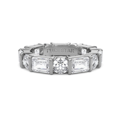 Stevie Lab-grown emerald and round cut diamond white Gold Bar Set Eternity band ring for women — sustainable fine jewelry by Wenoor