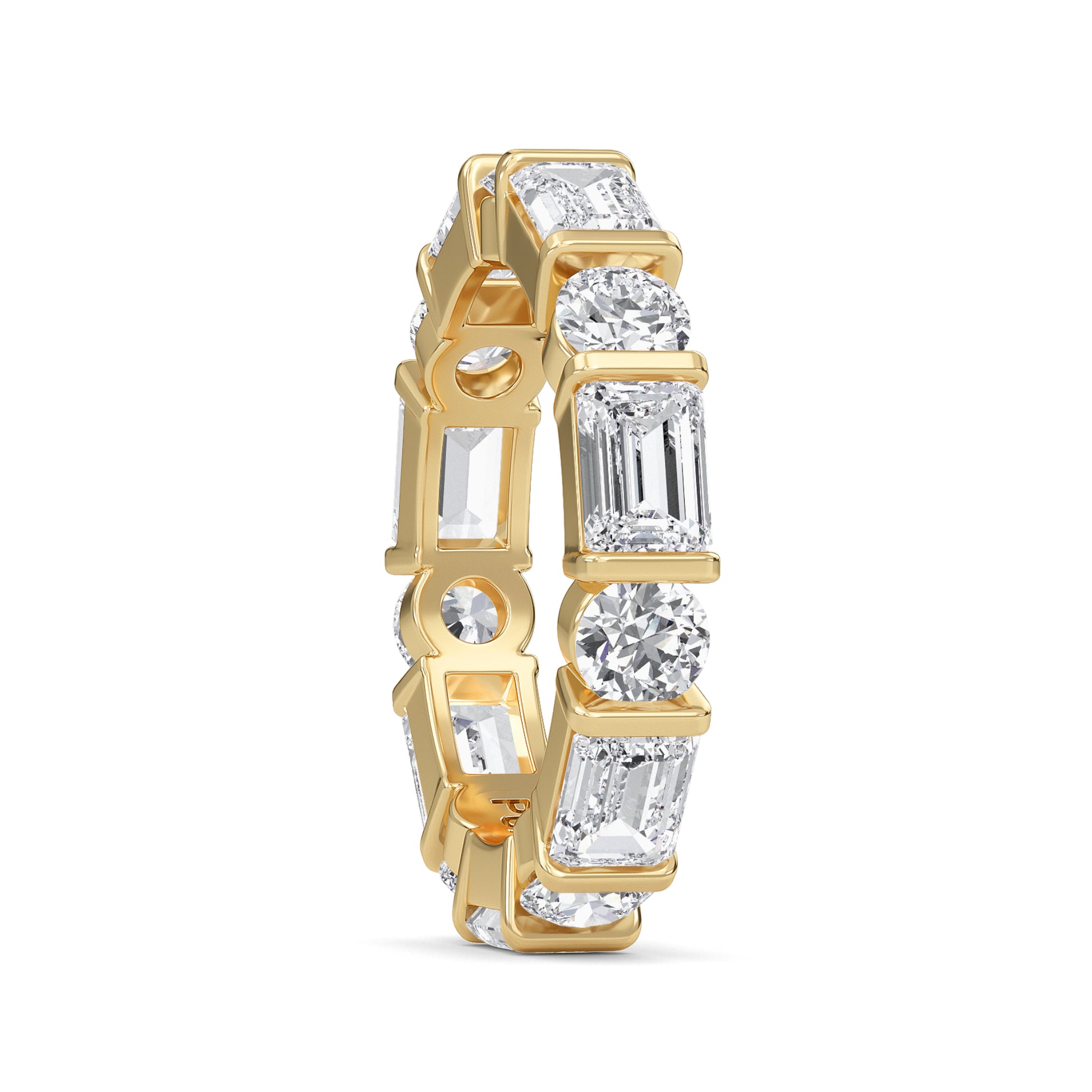 Stevie Lab-grown emerald and round cut diamond White Gold Bar Set Eternity band ring for women — sustainable fine jewelry by Wenoor