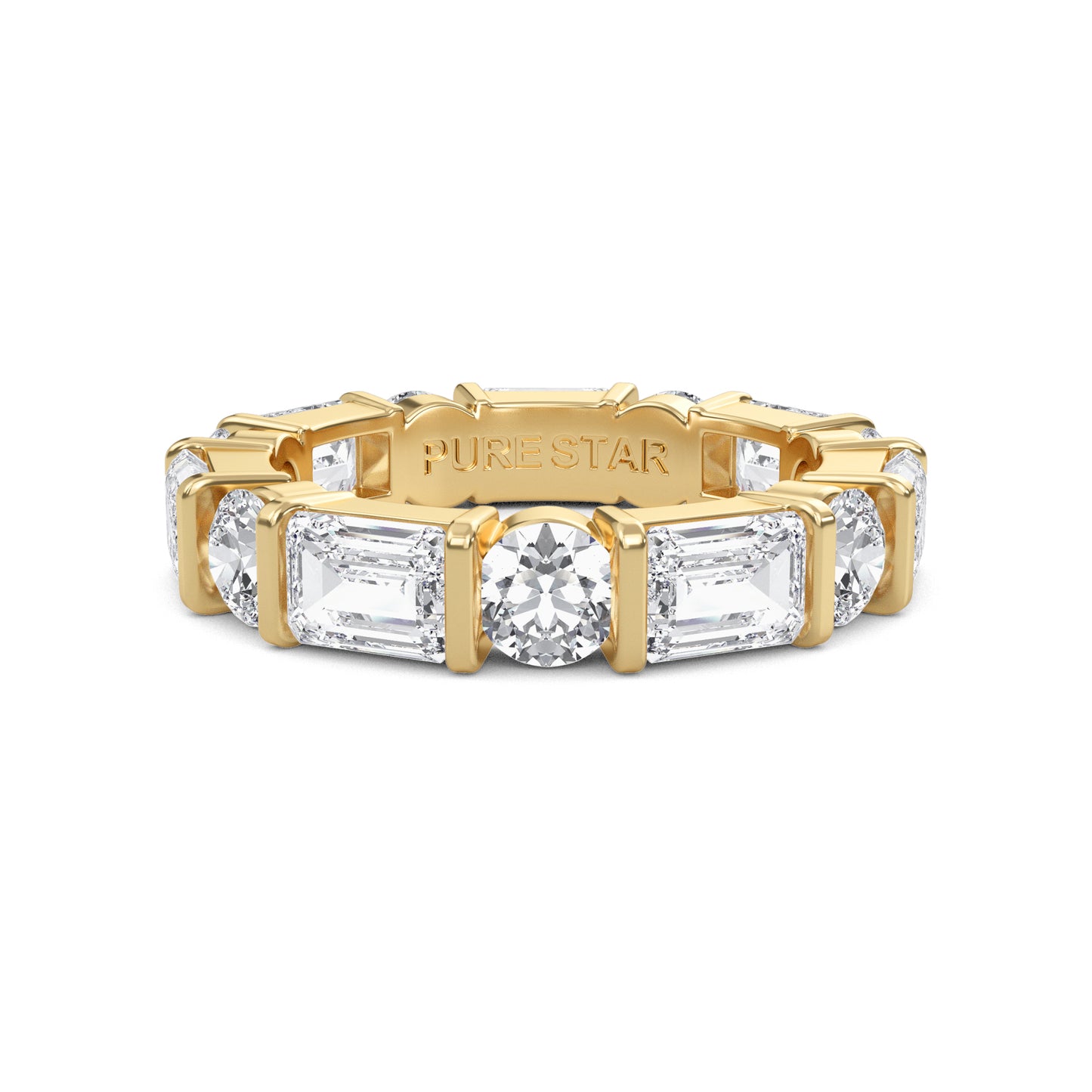 Stevie Lab-grown emerald and round cut diamond Yellow Gold Bar Set Eternity band ring for women — sustainable fine jewelry by Wenoor