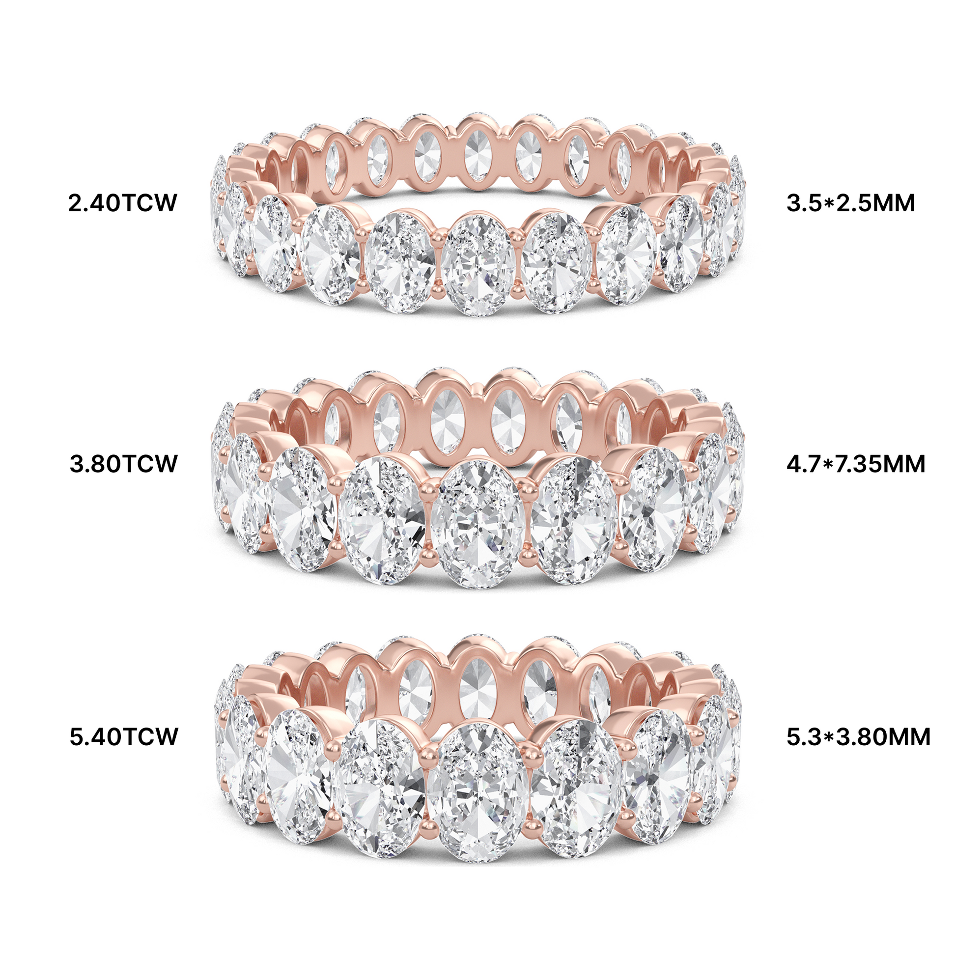 Susan Oval cut lab grown diamond Shared Prong Eternity band Rose Gold ring for women - elegant and sustainable jewelry by Wenoor