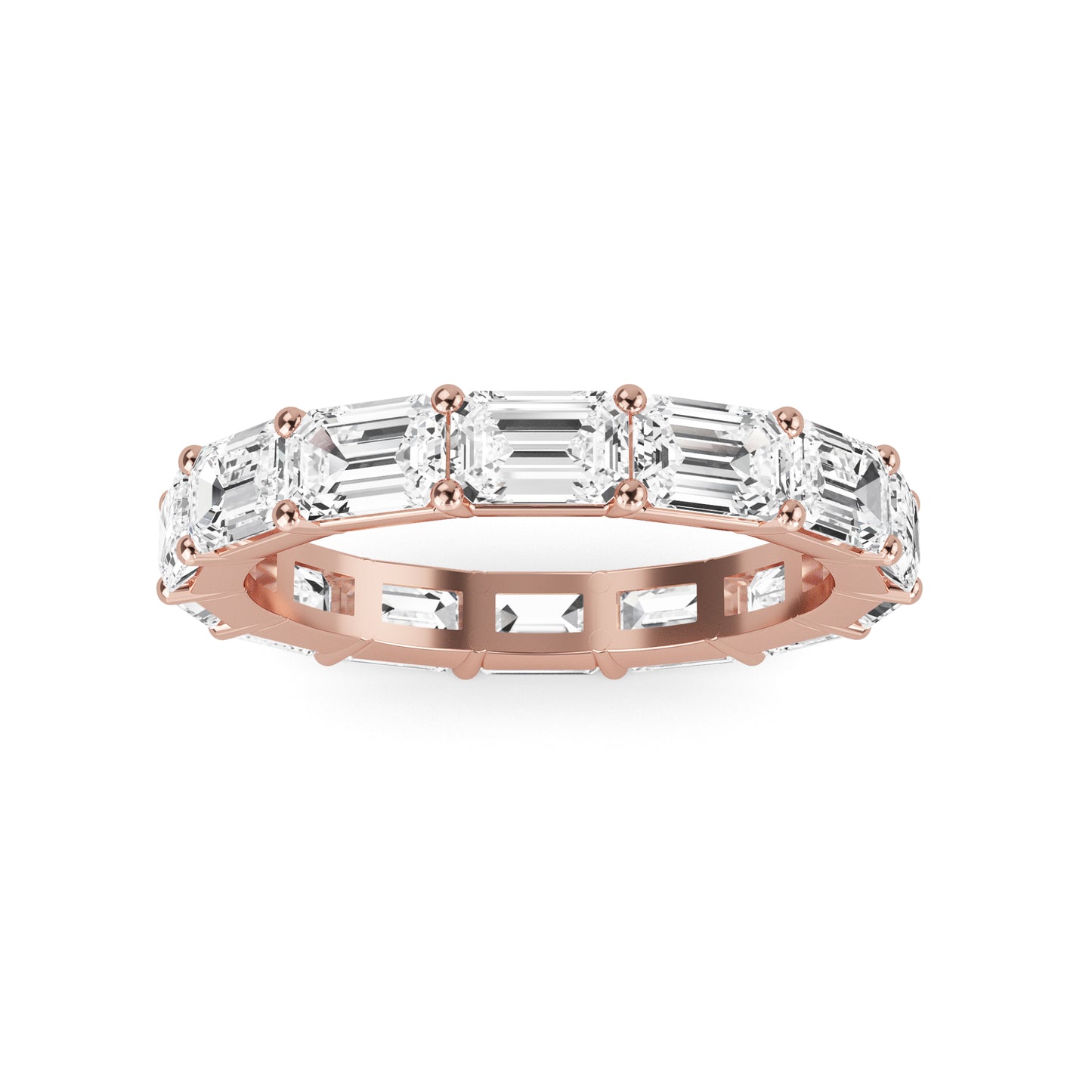 Teresa Emerald cut lab grown diamond Shared Prong Eternity band Rose Gold ring for women - elegant and sustainable jewelry by Wenoor