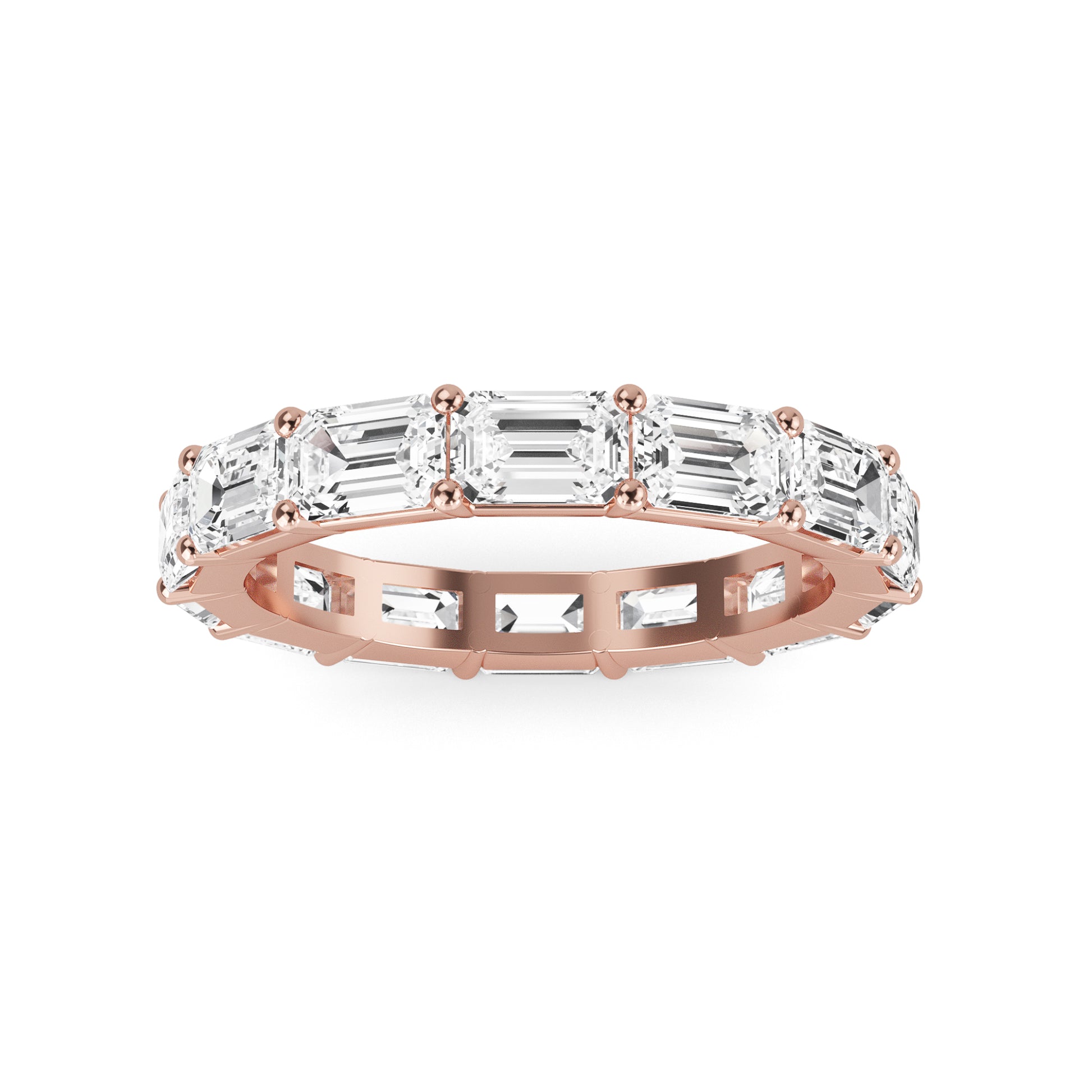 Teresa Emerald cut lab grown diamond Shared Prong Eternity band Rose Gold ring for women - elegant and sustainable jewelry by Wenoor