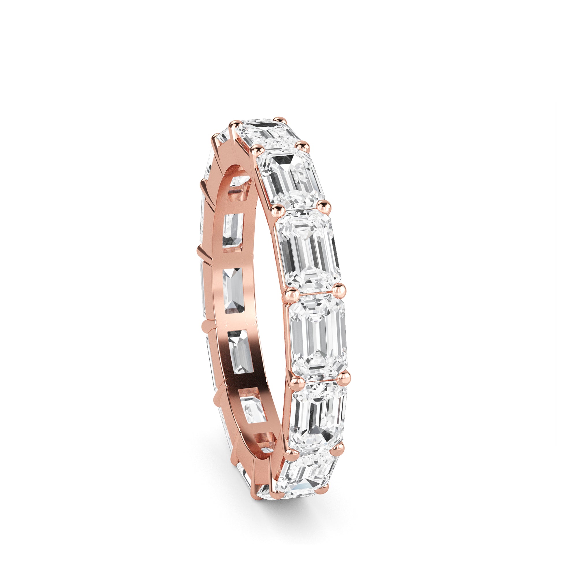 Teresa Emerald cut lab grown diamond Shared Prong Eternity band Rose Gold ring for women - elegant and sustainable jewelry by Wenoor