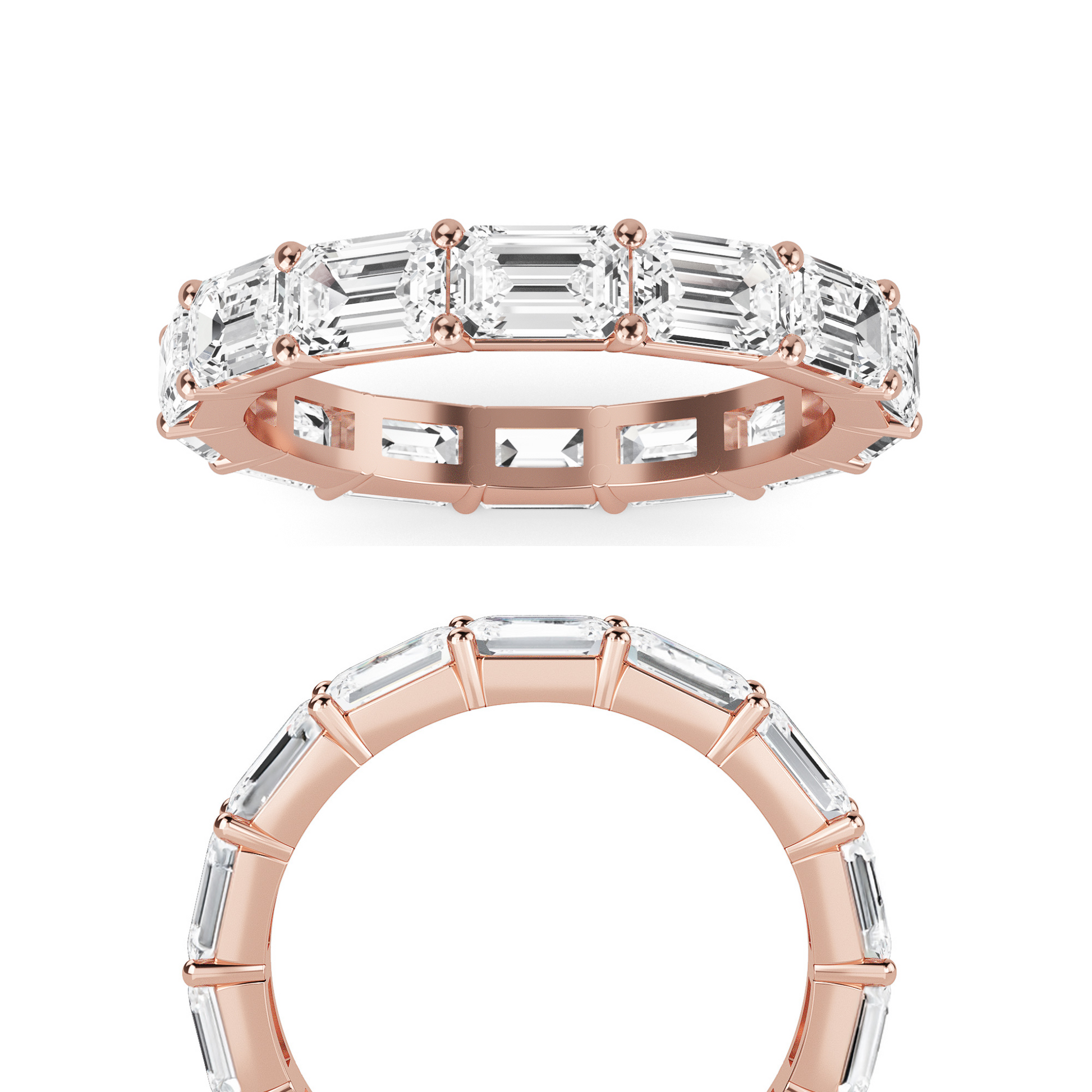 Teresa Emerald cut lab grown diamond Shared Prong Eternity band Rose Gold ring for women - elegant and sustainable jewelry by Wenoor