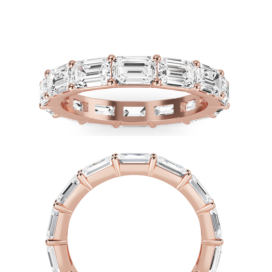 Teresa Emerald cut lab grown diamond Shared Prong Eternity band Rose Gold ring for women - elegant and sustainable jewelry by Wenoor