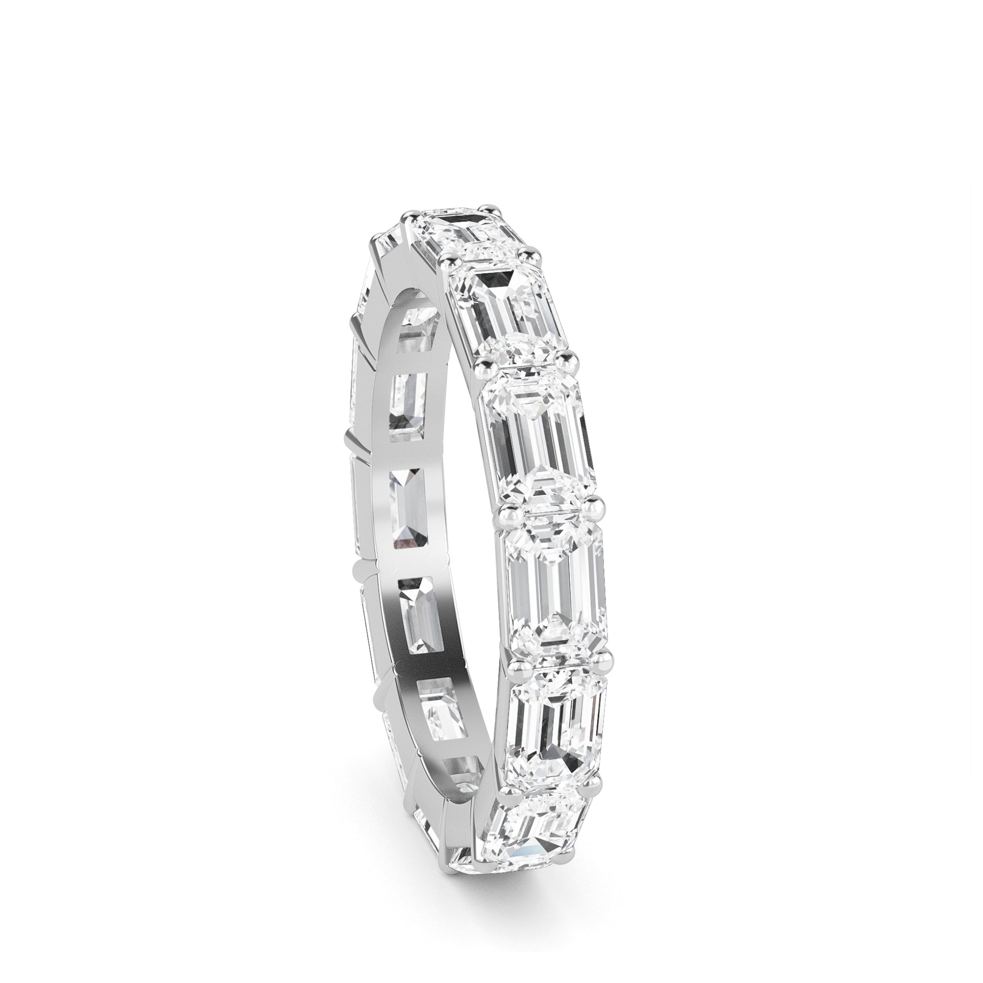 Teresa Emerald cut lab grown diamond Shared Prong Eternity band White Gold ring for women - elegant and sustainable jewelry by Wenoor