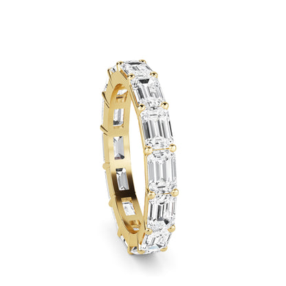 Teresa Emerald cut lab grown diamond Shared Prong Eternity band Yellow Gold ring for women - elegant and sustainable jewelry by Wenoor