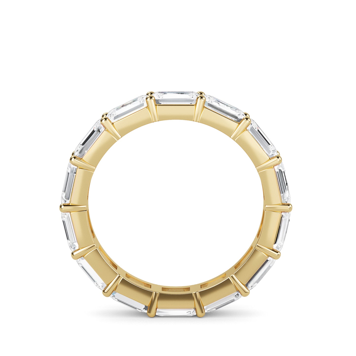 Teresa Emerald cut lab grown diamond Shared Prong Eternity band Yellow Gold ring for women - elegant and sustainable jewelry by Wenoor