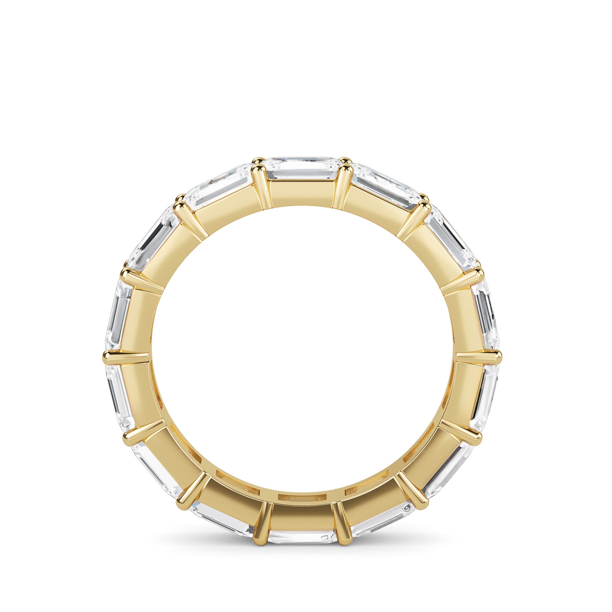 Teresa Emerald cut lab grown diamond Shared Prong Eternity band Yellow Gold ring for women - elegant and sustainable jewelry by Wenoor