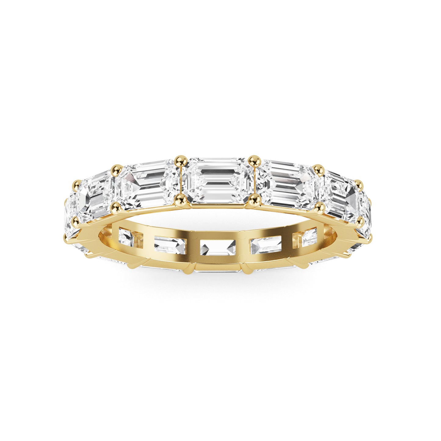 Teresa Emerald cut lab grown diamond Shared Prong Eternity band Yellow Gold ring for women - elegant and sustainable jewelry by Wenoor