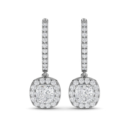 Cushion cut lab diamond halo drop earrings in 14K gold – perfect gift for women